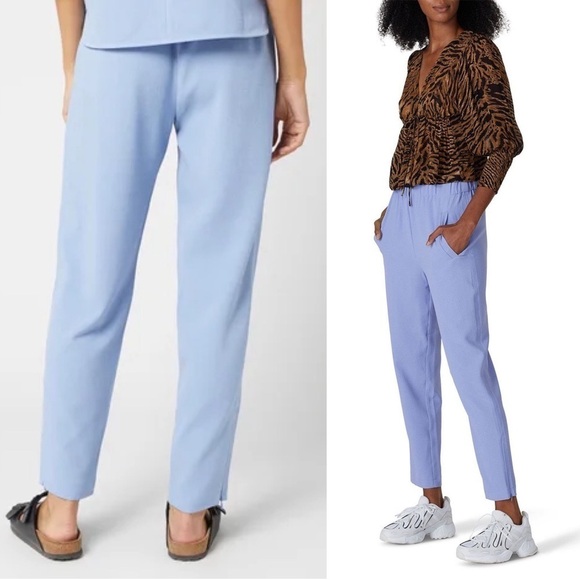 GANNI Textured Crepe High Rise Elastic Waist Cropped Ankle Zip Slim Trousers S - Picture 2 of 12